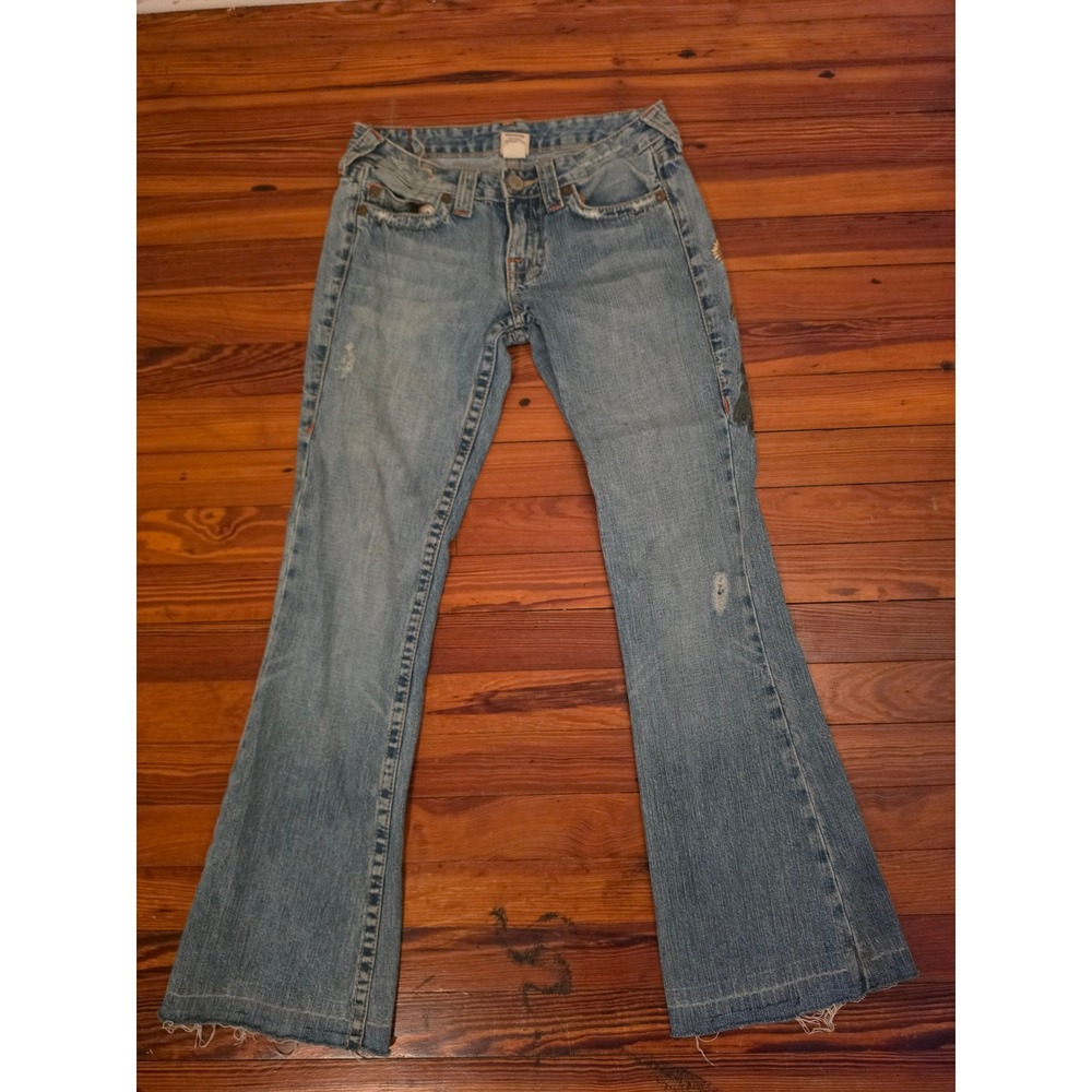 True Religion Jeans Embroidered Size 26 Y2K Bobby Flare Lady Godiva Denim